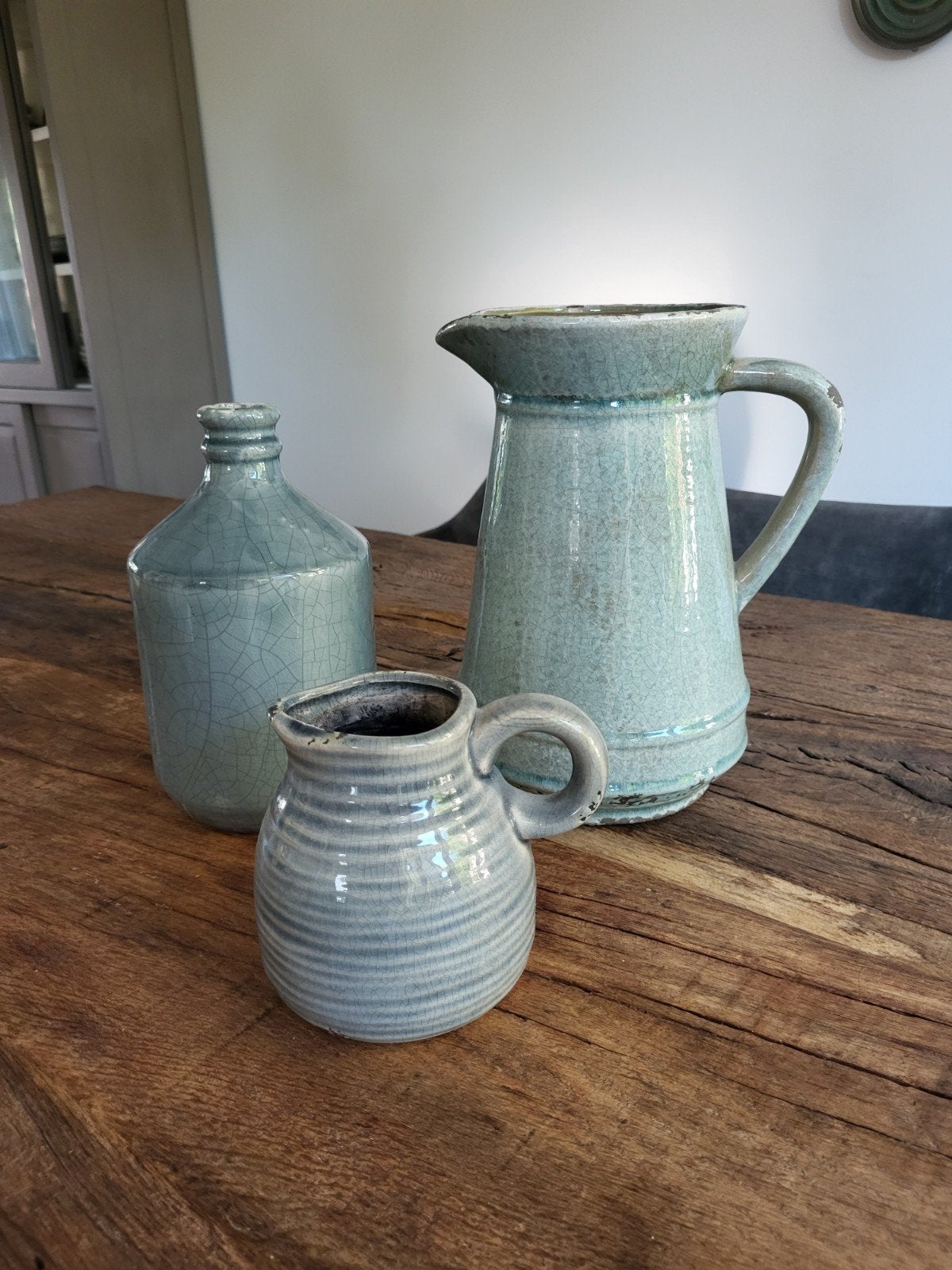 Brynxz setje kruiken grijs blauw craquelé - 25 cm hoog, Ophalen, Blauw, 25 cm, Zo goed als nieuw