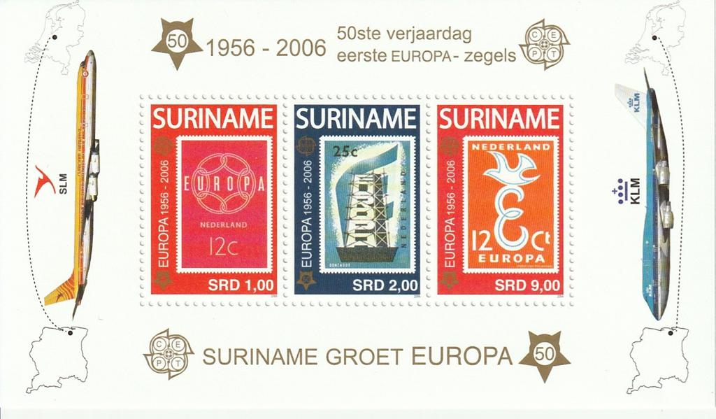 Suriname 2006 vel postfris 50 jaar Europazegels, Ophalen of Verzenden, Postfris