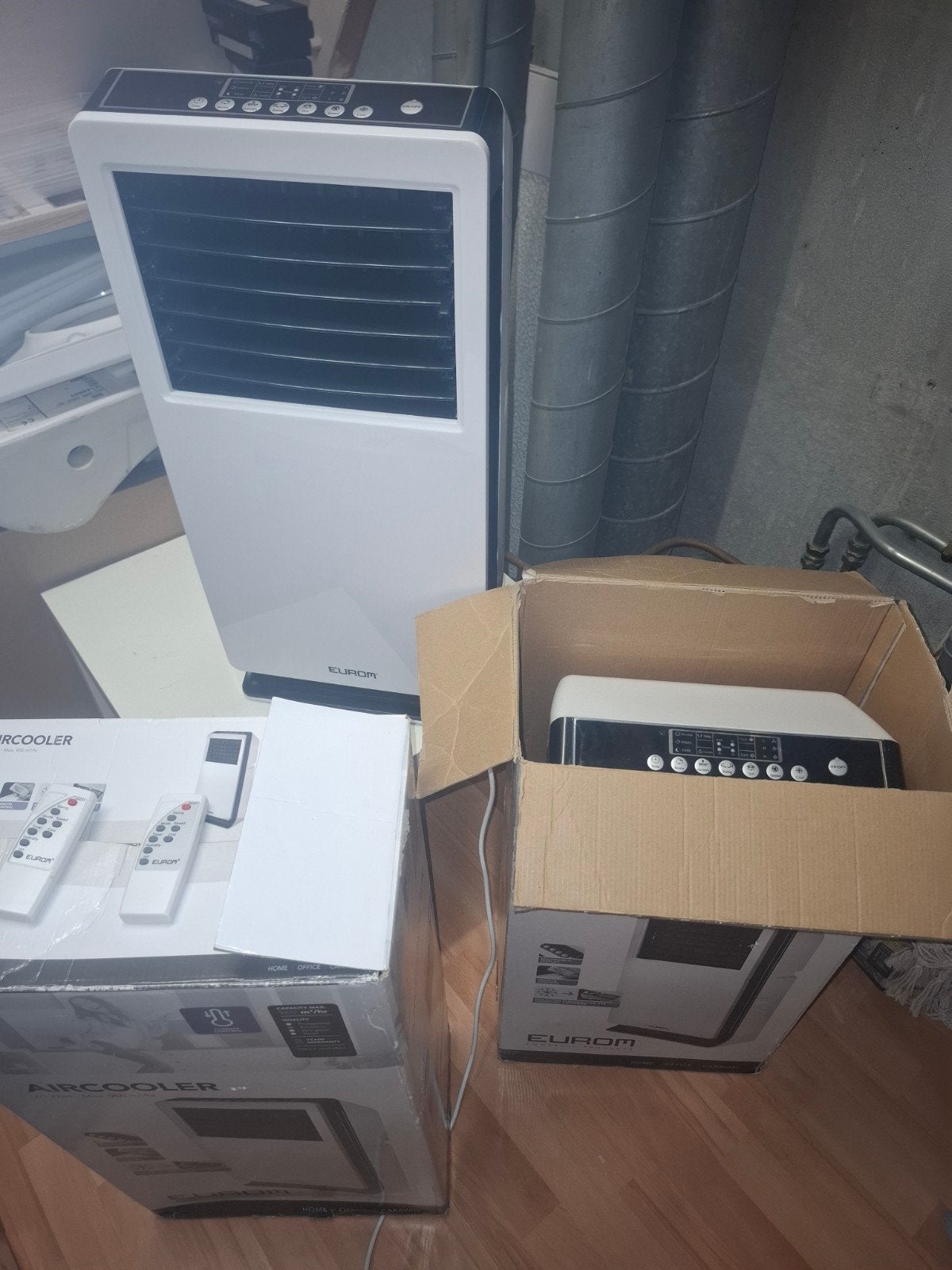 2 Eurom Aircoolers met afstandsbediening, Witgoed en Apparatuur, Airco's, Ophalen, Gebruikt, Minder dan 60 m³, Ventileren