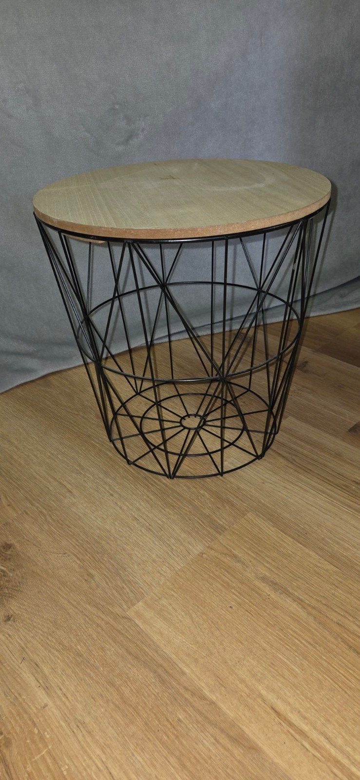 Bijzettafel draadstaal met houten blad, Minder dan 45 cm, Minder dan 55 cm, Rond, Ophalen of Verzenden