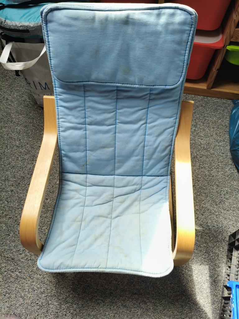 IKEA Poäng fauteuil met blauwe kussens voor kinderen, Gebruikt, Modern, Scandinavisch, Blauw, Ophalen of Verzenden