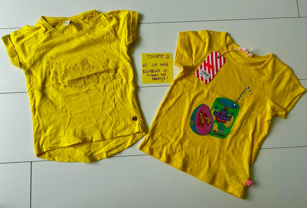 Mooie gele t-shirts nieuwstaat Jill en Billieblush maat 110, Ophalen of Verzenden, Nieuw, Meisje, Shirt of Longsleeve