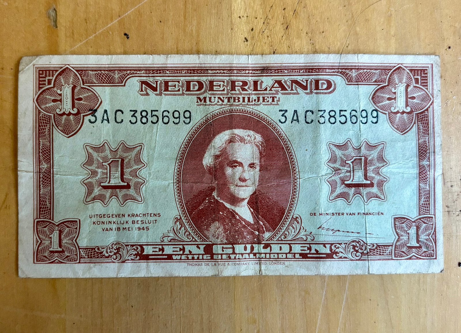 1 gulden biljet 1945, Postzegels en Munten, Bankbiljetten | Nederland, Ophalen of Verzenden, 1 gulden, Los biljet