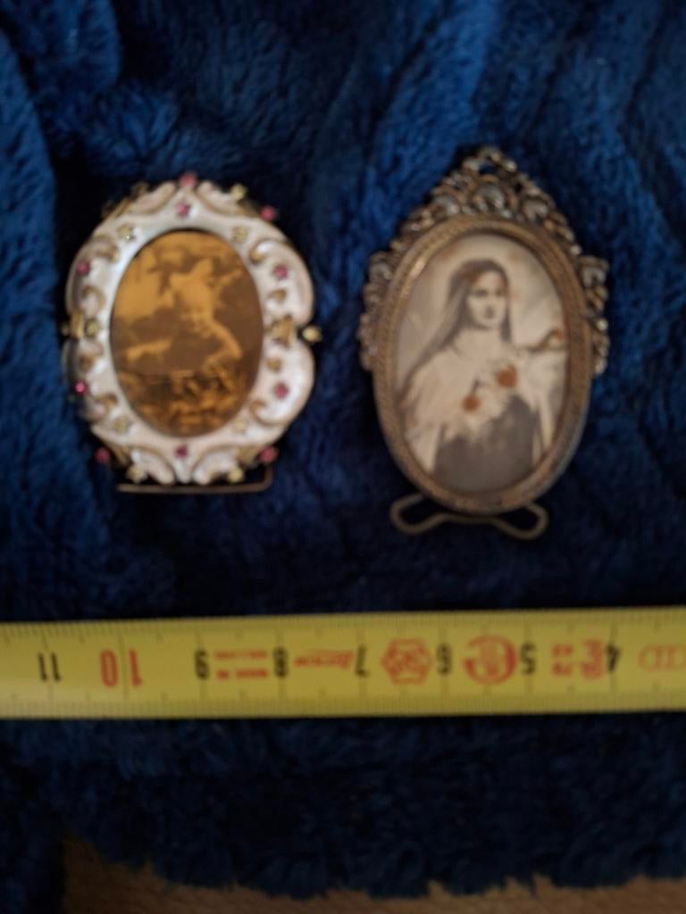 2 Vintage Fotolijstjes: Maria van Lourdes & Engel, Antiek en Kunst, Ophalen of Verzenden