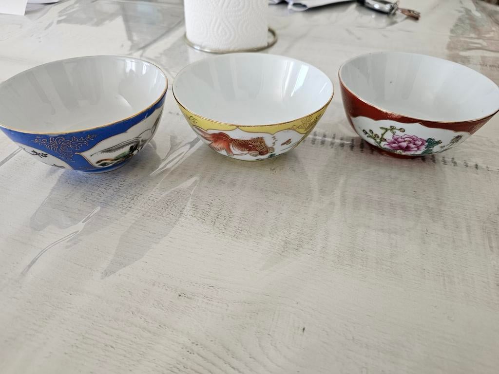 Vintage Chinese Porseleinen Rijstkommen - 3 Stuks, Antiek en Kunst, Antiek | Porselein, Ophalen