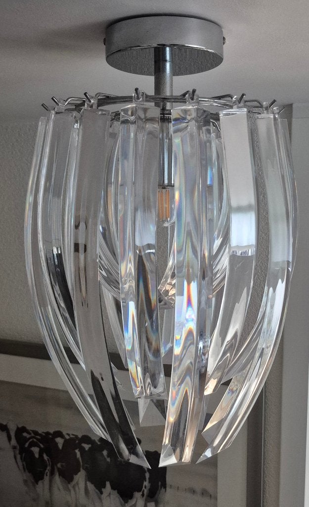 Hanglamp met gebogen onbreekbaar perpex kleurloos ornamenten, Ophalen, E27 (groot), Modern, Kunststof