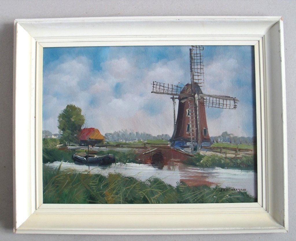 Jan Kelderman (1914-1990) - Molen in Hilversum - olieverf, Ophalen of Verzenden