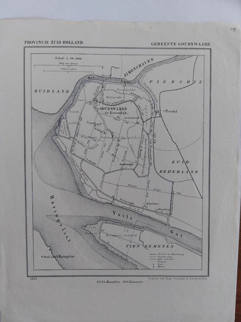 49 / Goudswaard Piershil Vuile Gat Oudendijk Litho J. Kuyper, Antiek en Kunst, Ophalen of Verzenden