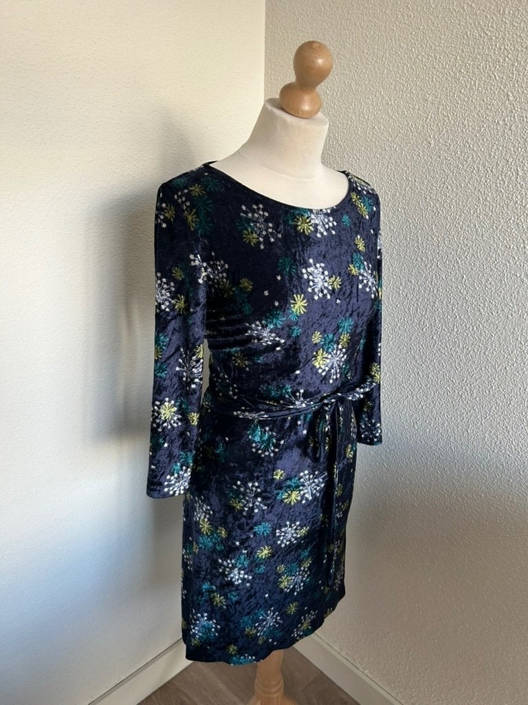 King Louie maat L blauwe Zoe velvet dress 2784, Blauw, Maat 42/44 (L), Ophalen of Verzenden, Zo goed als nieuw