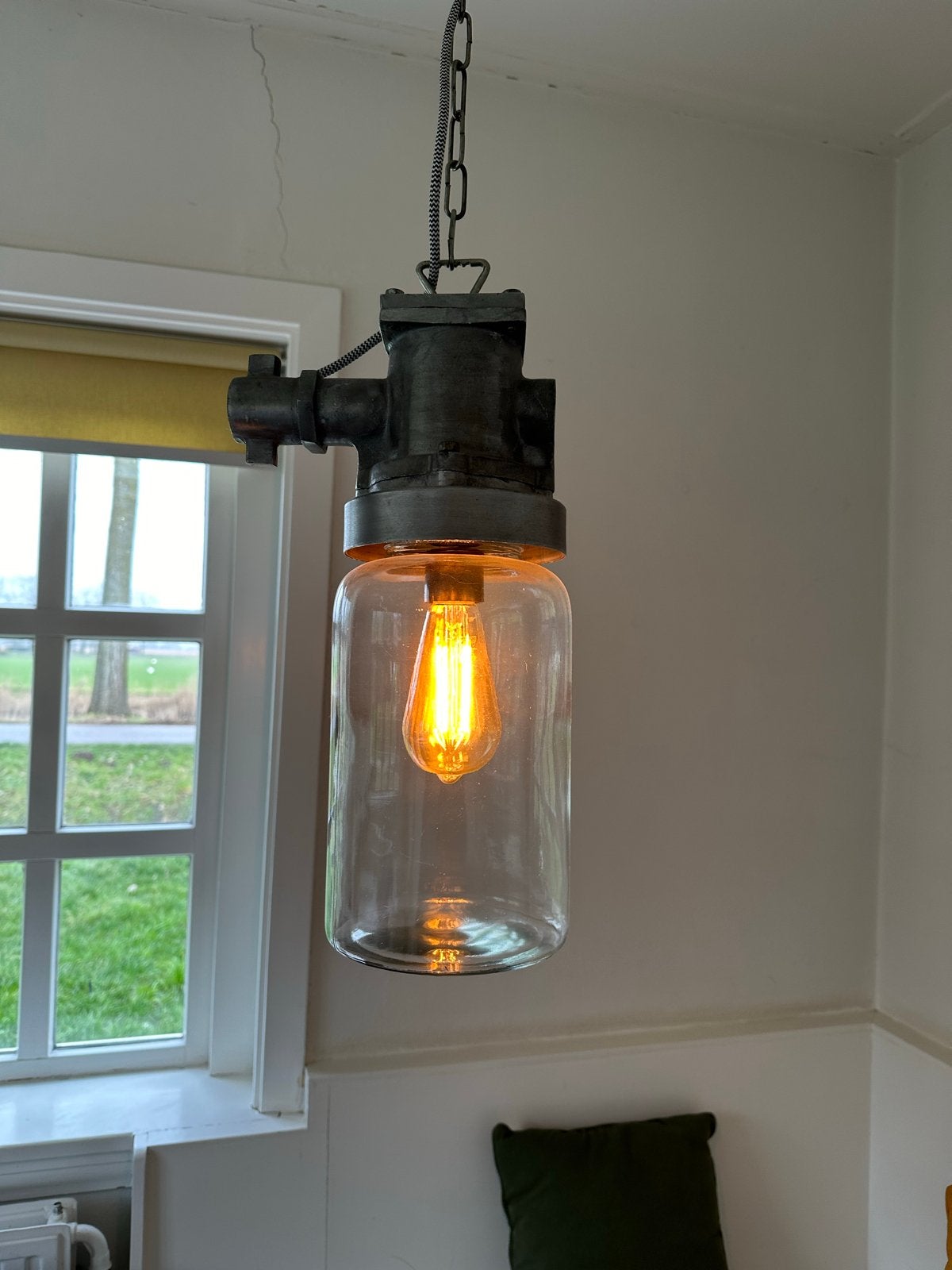 Industriële Hanglamp met Glazen Pot - Stoer & Stijlvol, Ophalen, Nieuw, Glas, E27 (groot)
