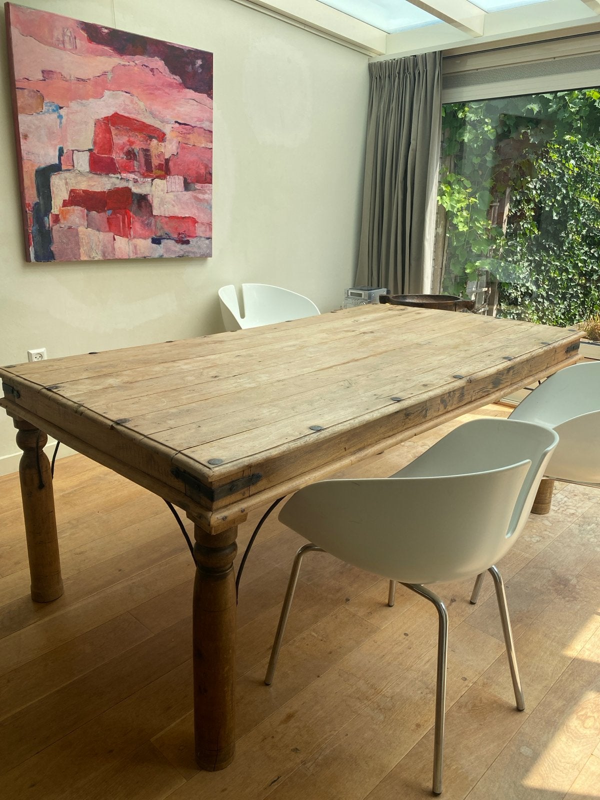 Authentieke koloniale eettafel, blad 102x179 cm/hoogte 75 cm, Ophalen, Gebruikt, 100 tot 150 cm, Vijf personen of meer