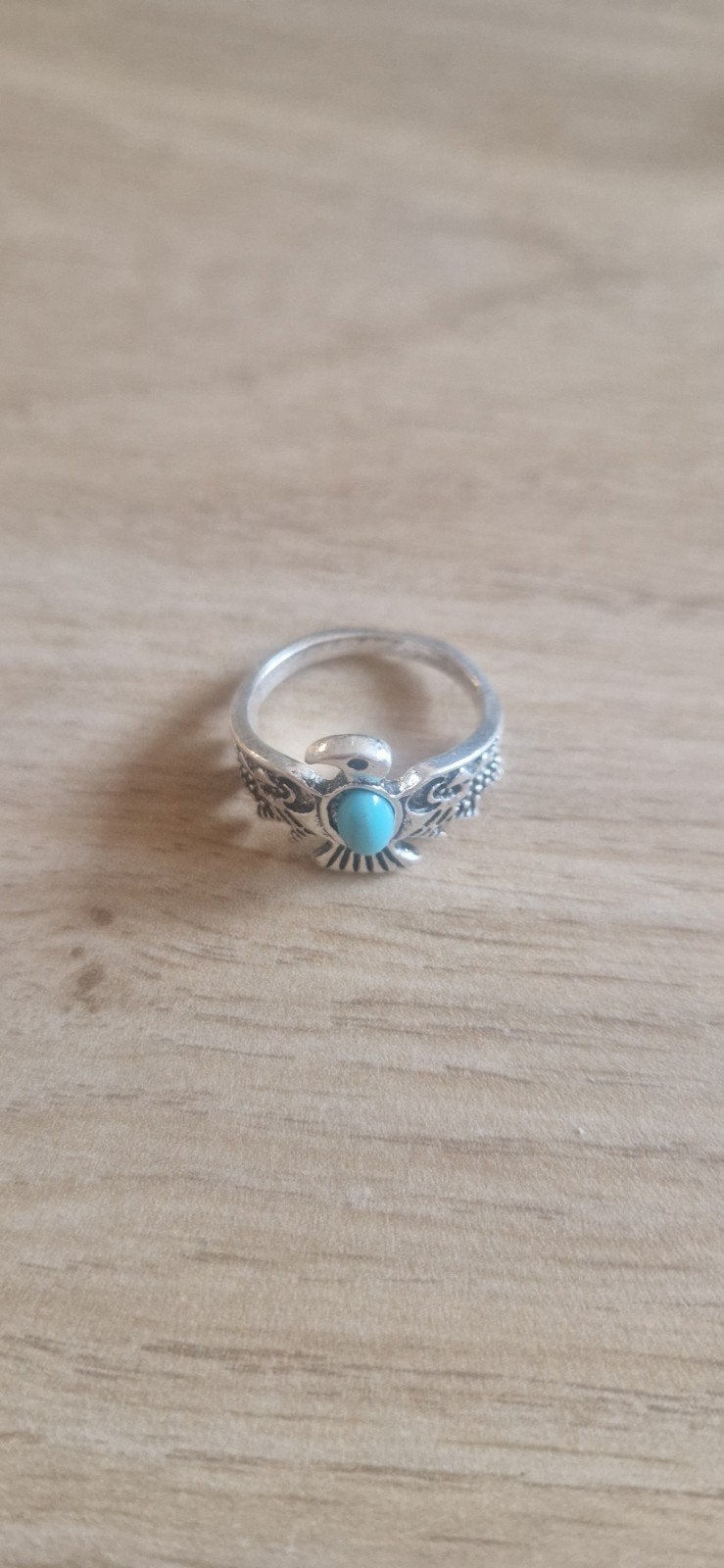Zilverkleurige ring met turkoois steen, adelaar design, Ophalen of Verzenden
