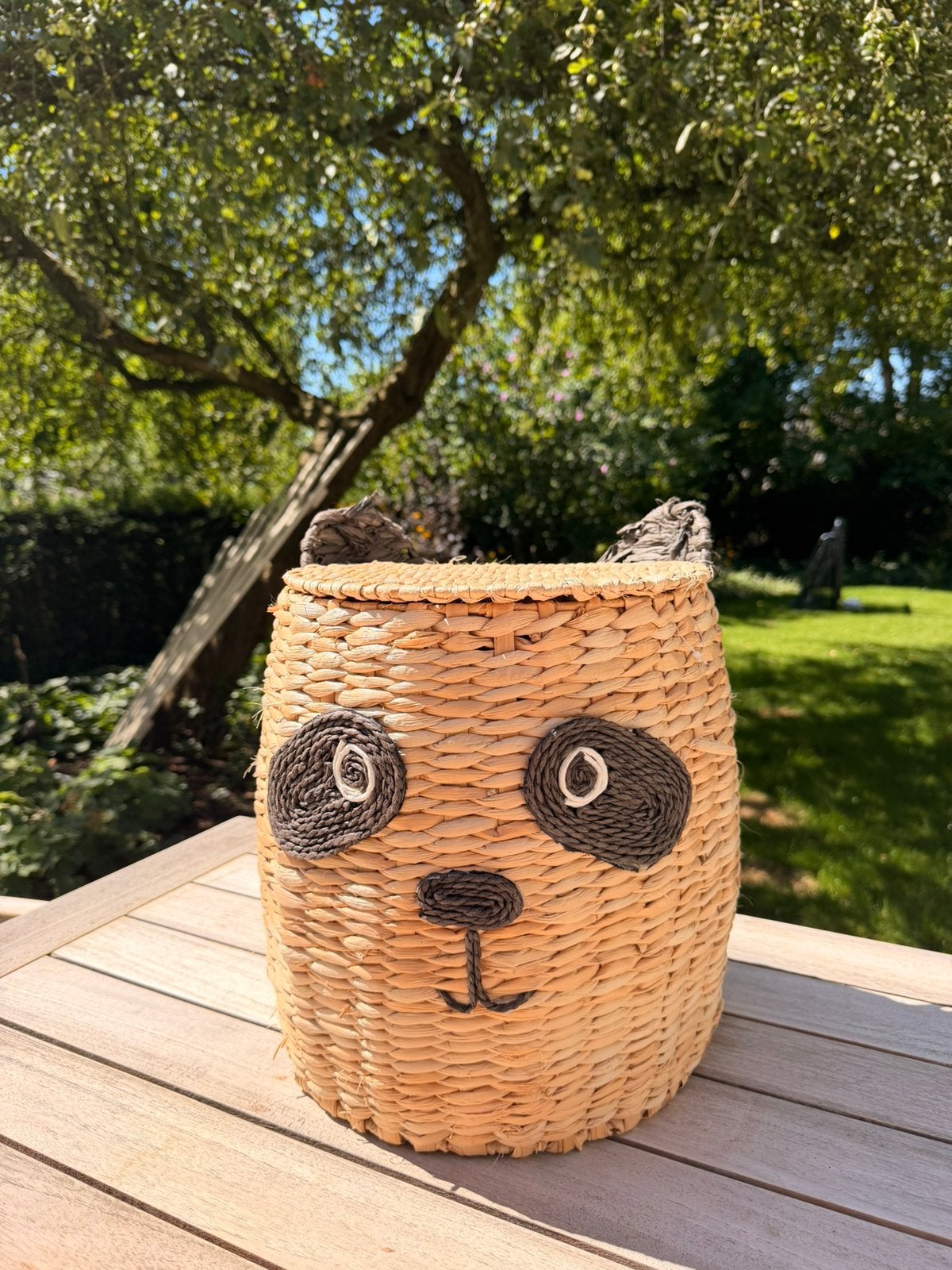 Rieten opbergmand panda, Huis en Inrichting, Woonaccessoires | Schalen en Manden, Ophalen, Zo goed als nieuw, Rond, Riet