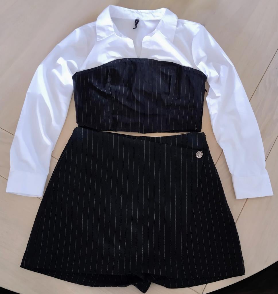 New Yorker gestreepte set: crop top en rokje, maat L, Zwart, Maat 42/44 (L), New Yorker, Ophalen of Verzenden