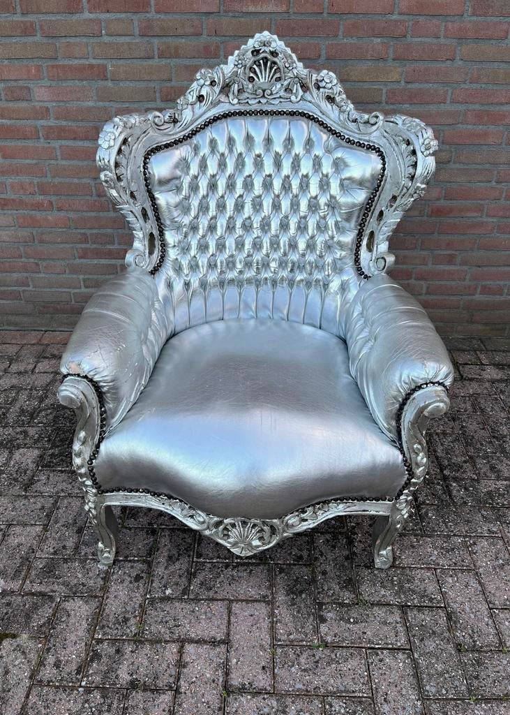 Barok troonfauteuil zilverkleurige leatherlook - eyecatcher, Ophalen