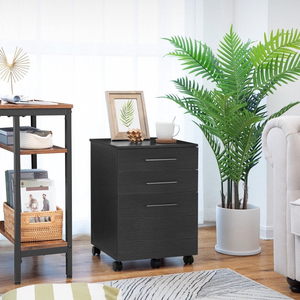 Ladeblok Bureau met Wielen-40x40x57,5-Zwart-3 Lades-Hout, Huis en Inrichting, Kasten | Ladekasten, Ophalen, Minder dan 50 cm, Zo goed als nieuw