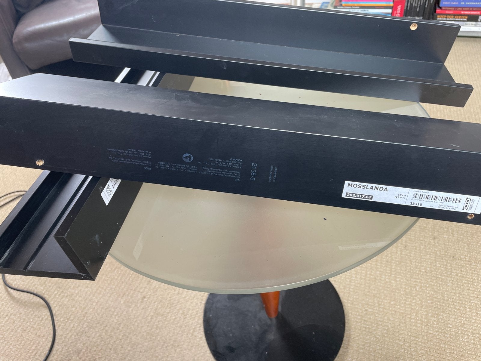 3x IKEA MOSSLANDA fotoplankje zwart 55 cm, Ophalen of Verzenden, Gebruikt