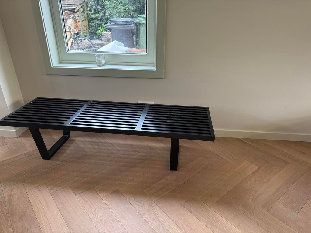 Strakke zwarte TV-standaard / bankje, Ophalen, 100 tot 150 cm, Zo goed als nieuw, Minder dan 100 cm