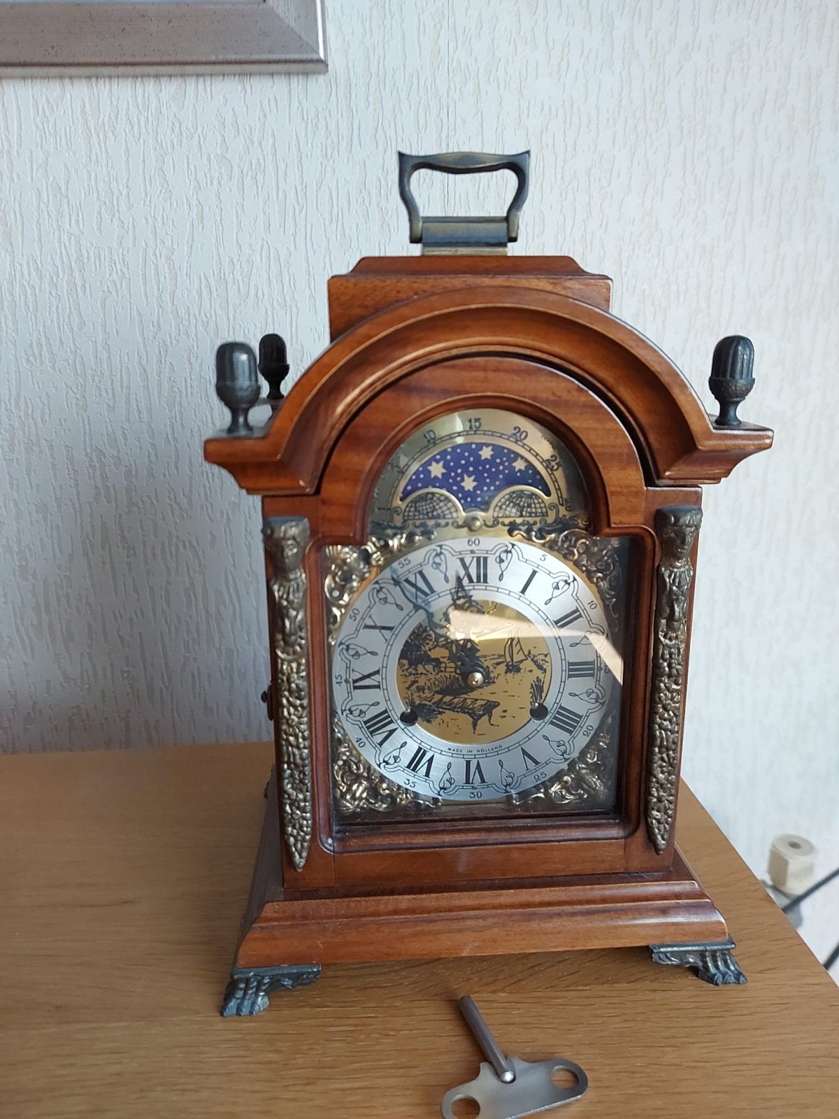 Antieke houten Wuba Warmink klok met maanfase, Antiek en Kunst, Antiek | Klokken, Ophalen