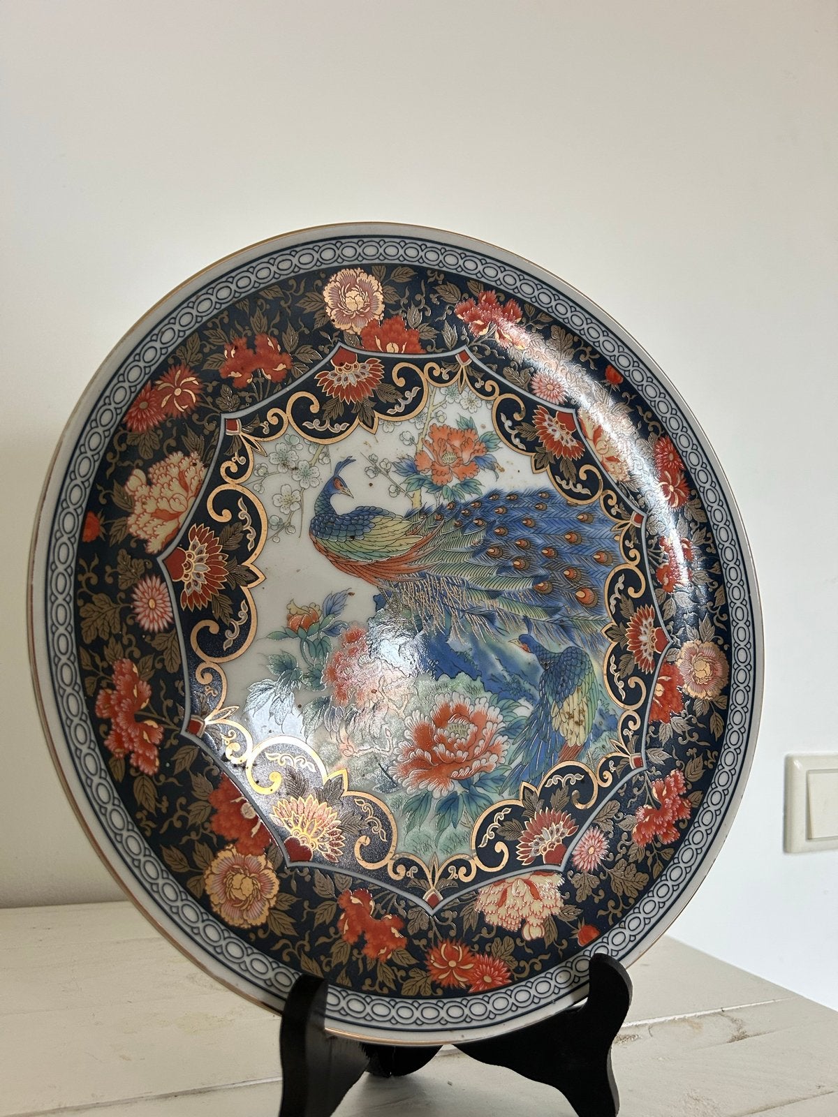 Prachtig wandbord met pauw en bloemen, Ophalen of Verzenden