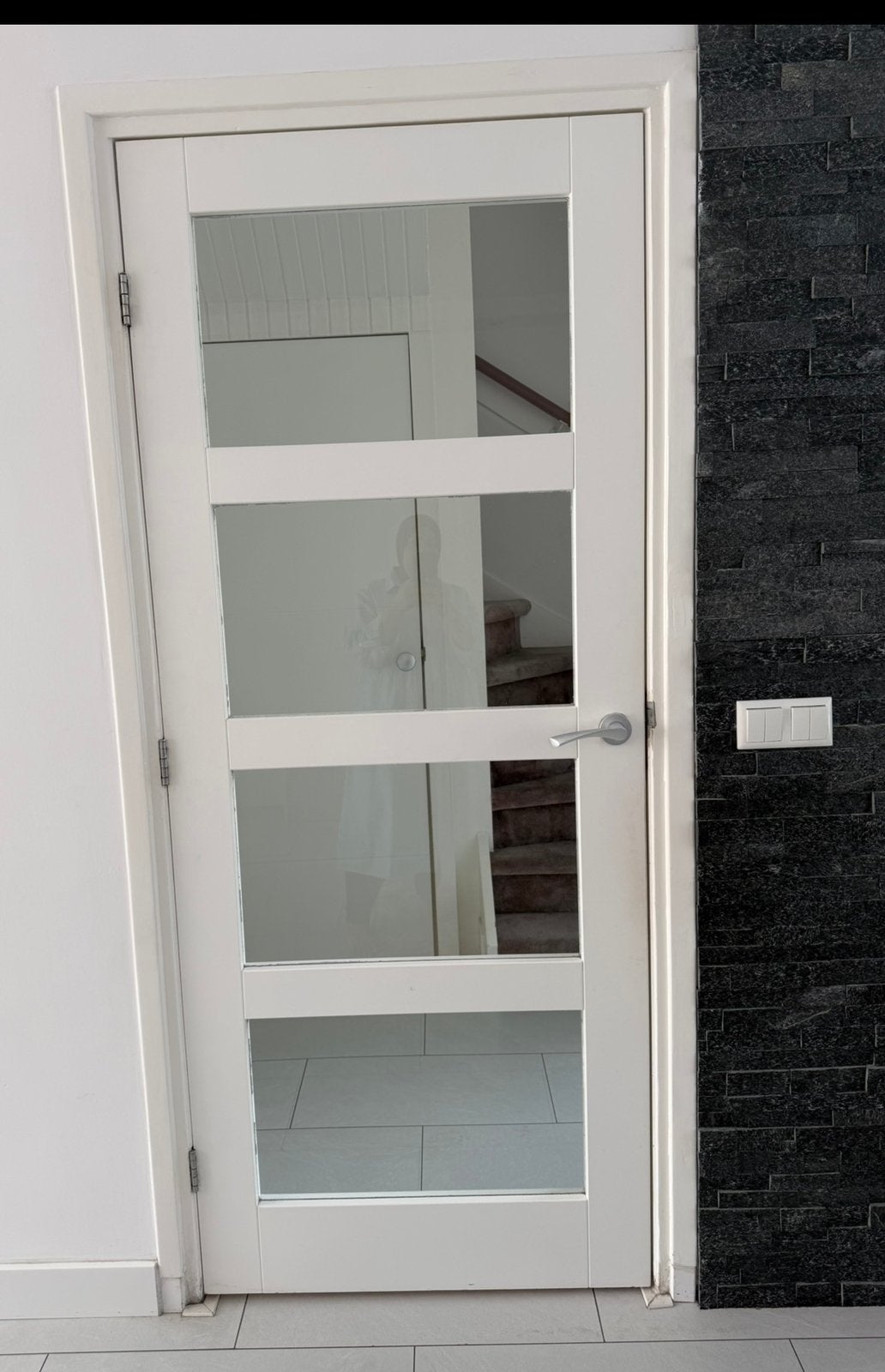 Mooie houten binnendeur met glas, 205x82,8 cm, Ophalen, Gebruikt, 80 tot 100 cm, Binnendeur