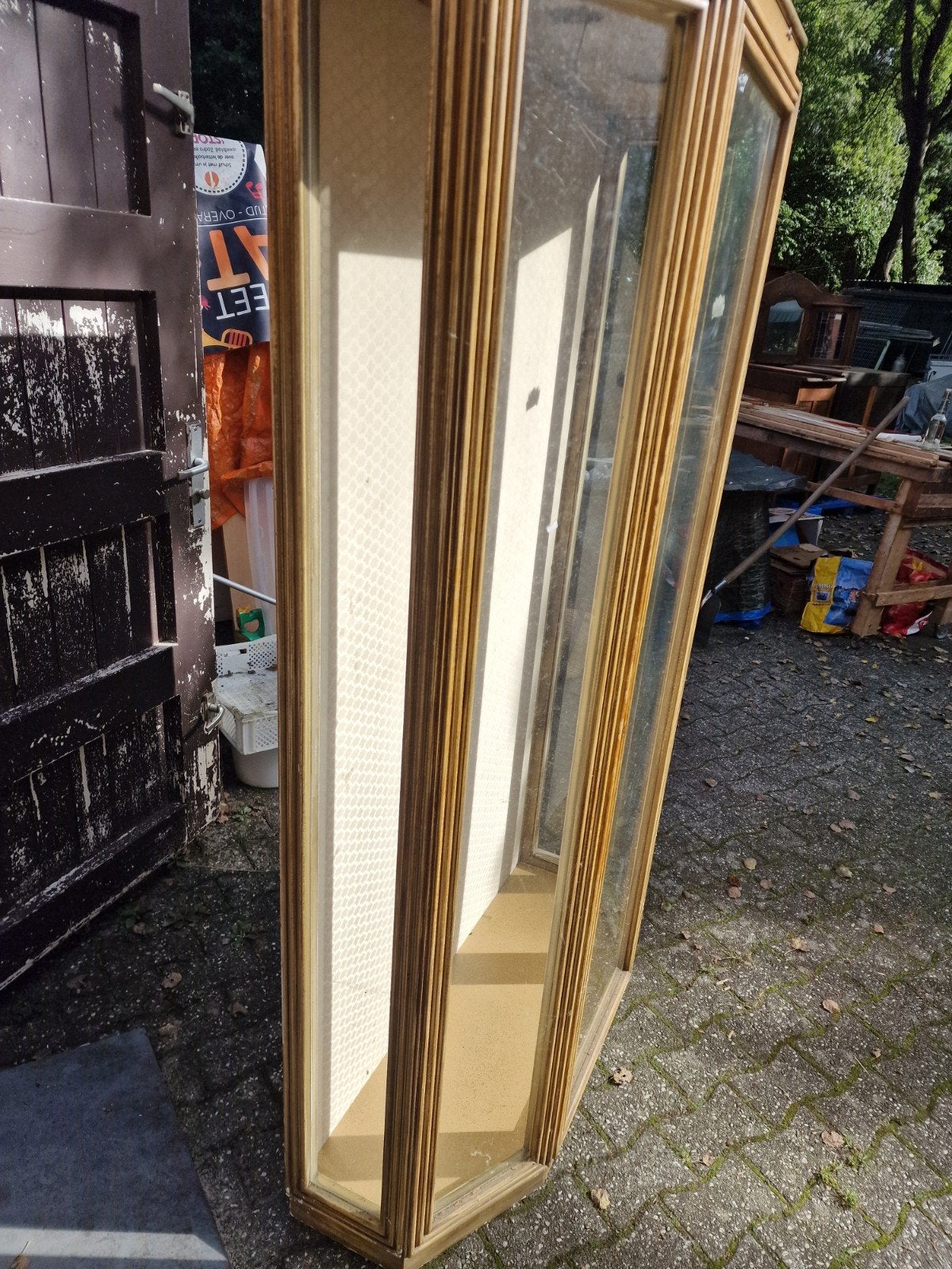 Vintage houten vitrinekast met glazen deuren, Ophalen, Gebruikt, Vintage, Overige houtsoorten