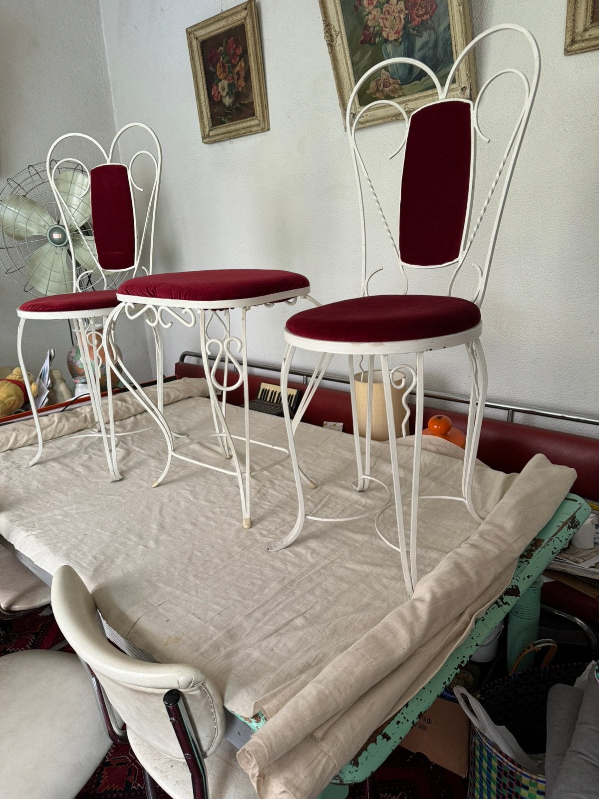 3 Stoelen,Bistrostoel,vintage,terras,Queen of Hearts, Drie, Ophalen of Verzenden, Zo goed als nieuw, Stof