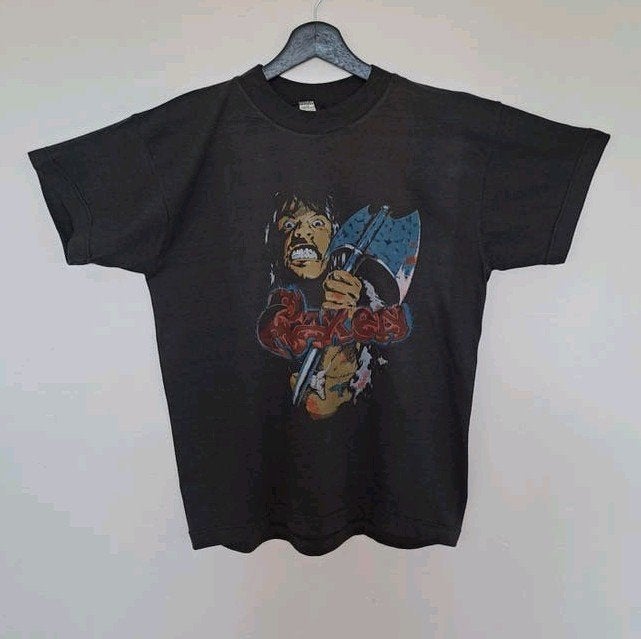 Zeldzaam Vintage 80s Saxon T-Shirt - Axeman Debut Era, Kleding | Heren, Meerkleurig, Vintage, Ophalen of Verzenden, Gedragen