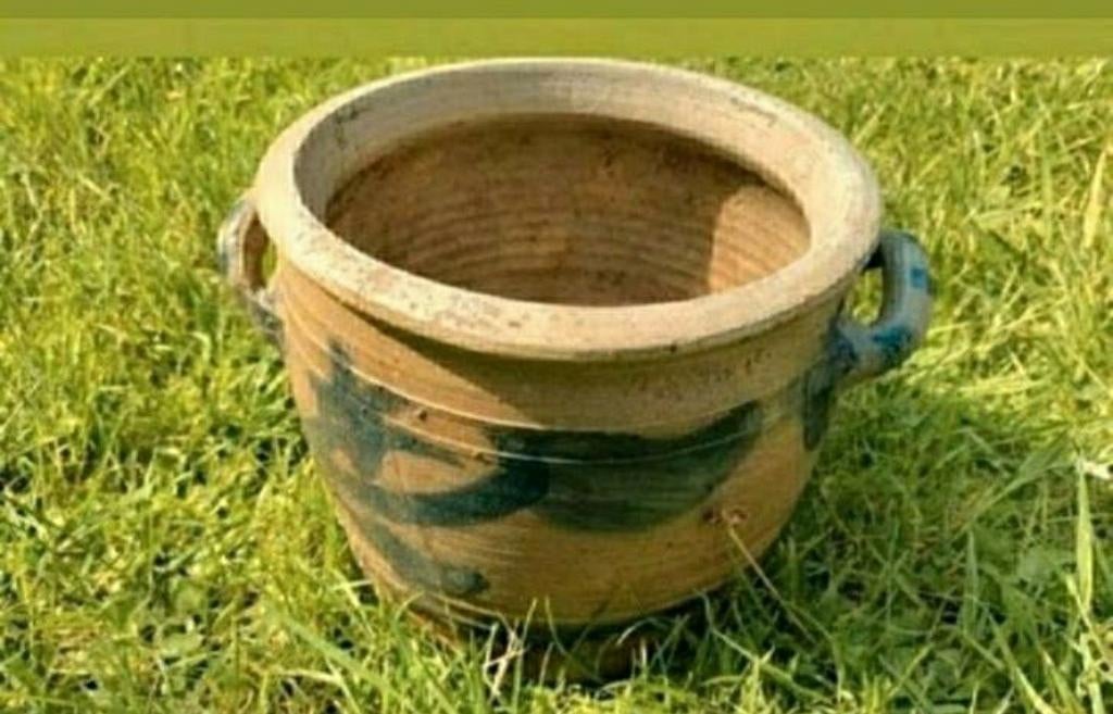 Keulse Pot,Potten,bloem,plant,handvat,Geel,Creme,tuin, Gebruikt, Rond, Ophalen of Verzenden, Balkon