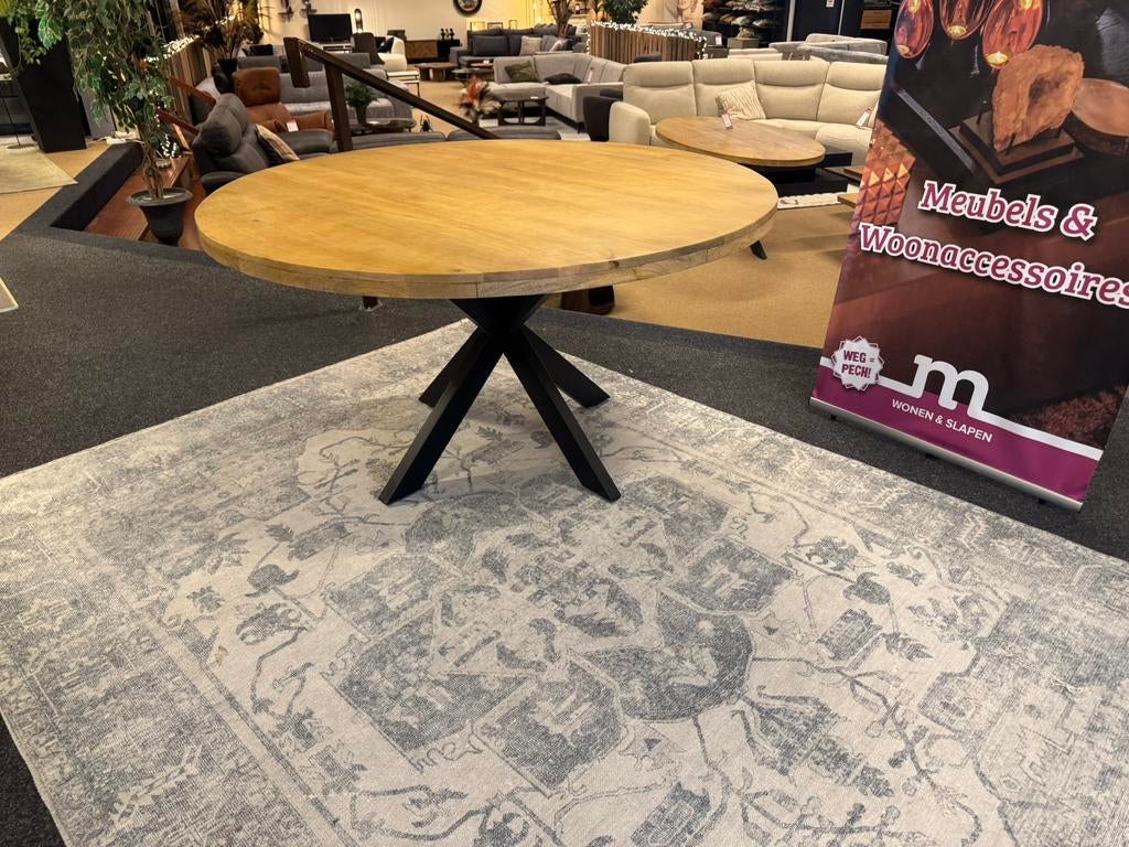 Eettafel rond 140 Vlak tafelblad Mango Direct leverbaar 7375, Huis en Inrichting, Rond, Nieuw, Mwonenenslapen@ziggo.nl, Ophalen