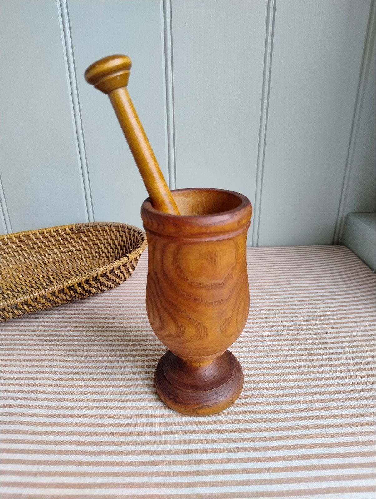 Prachtig! Vintage vijzel met stamper hout Frankrijk, Ophalen of Verzenden
