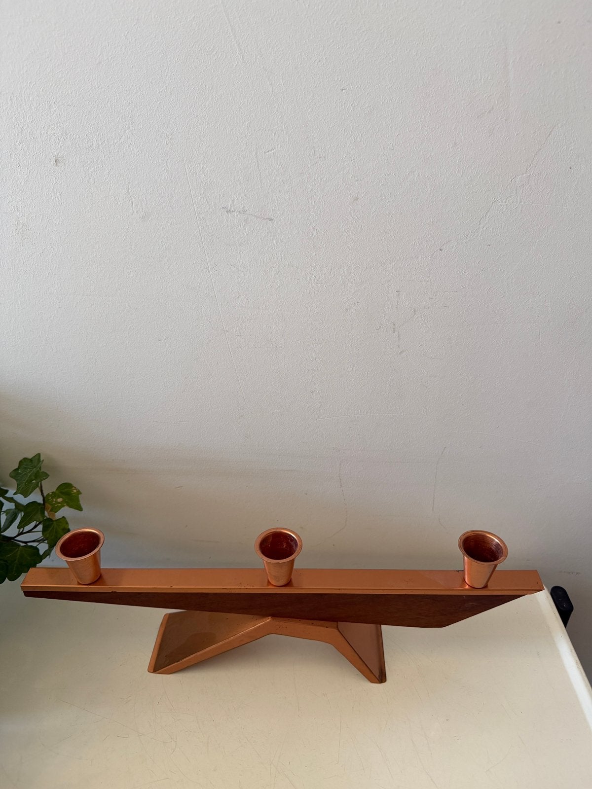 Mid Century teak houten kandelaar, Antiek en Kunst, Ophalen of Verzenden