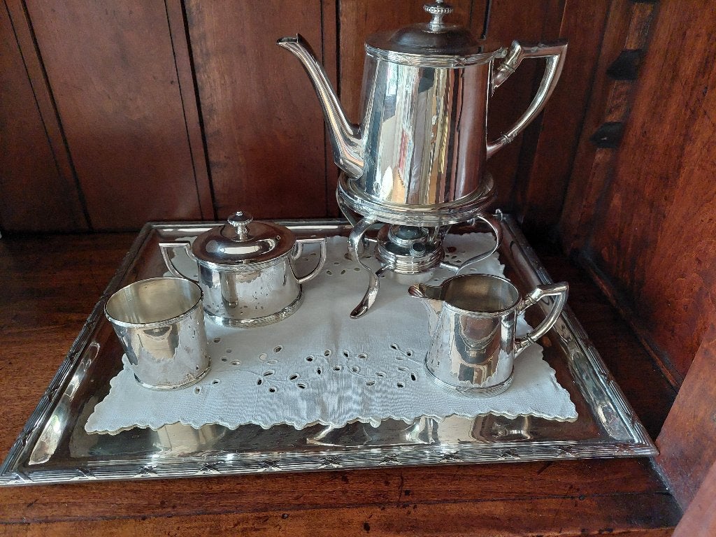 Thee- of koffie (?) servies, verzilverd, Ophalen of Verzenden