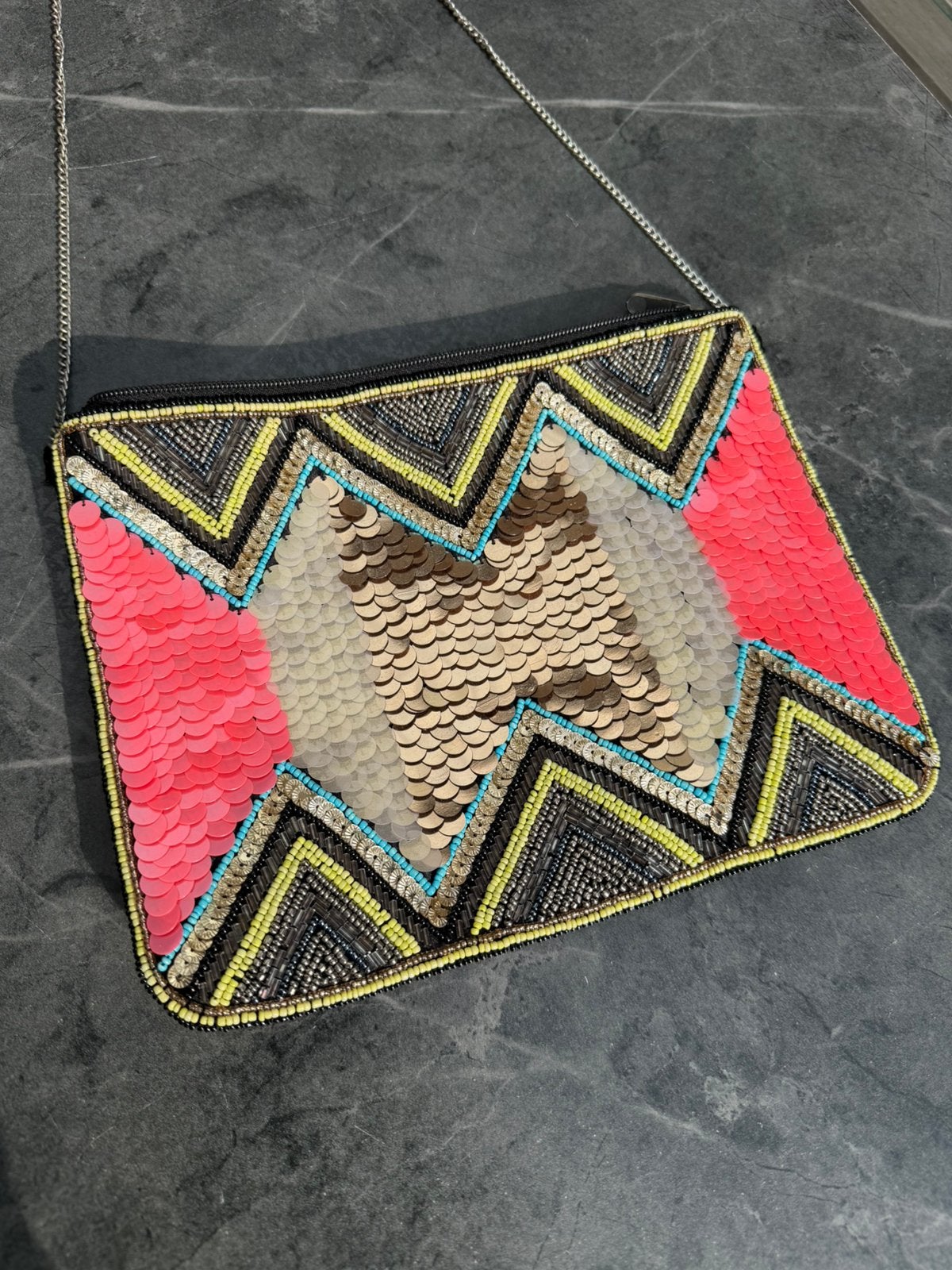 Prachtige Boho Clutch / Avondtasje met Kralen en Pailletten, Ophalen of Verzenden, Zo goed als nieuw