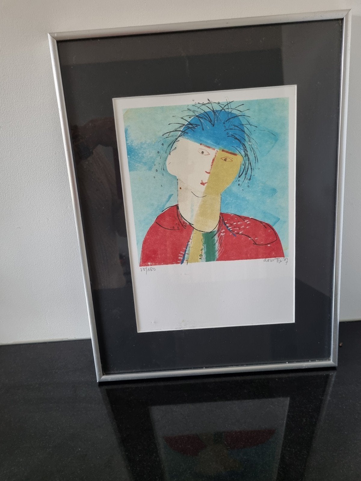 Doortje de Vries - Meisje met Rode Jas (Vinylzeefdruk), 1950 - 1999, Portret, Ophalen of Verzenden, Genummerd