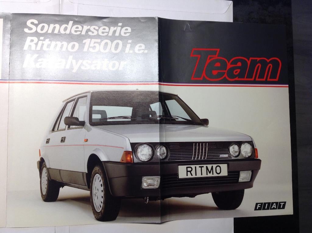 Fiat Ritmo 1.5iek Team Limited Edition vouwfolder Duits 1986, Ophalen of Verzenden, Zo goed als nieuw, Overige merken