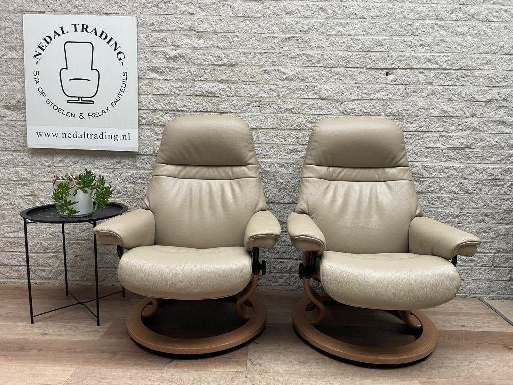 Set Luxe Stressless relax fauteuil, relax stoel draaibaar, Huis en Inrichting, N, N, Minder dan 75 cm, Leer