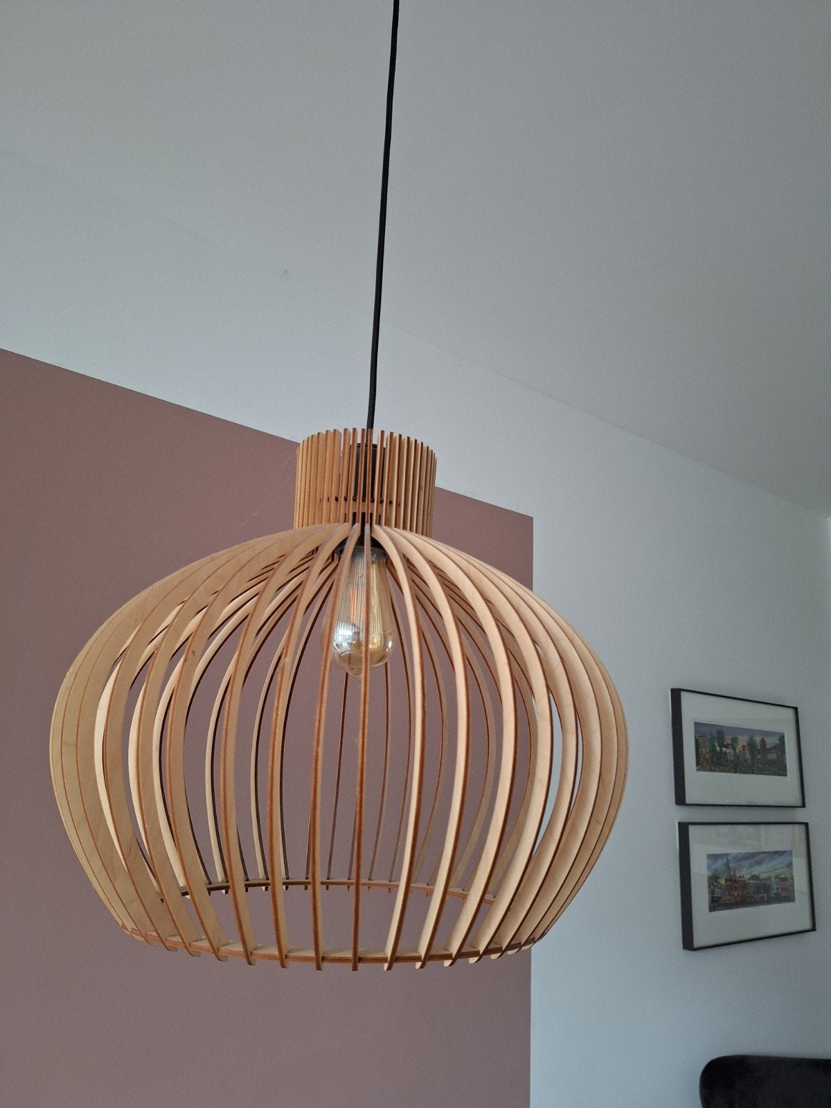 2x Houten Hanglamp - Modern Design, Ophalen, Zo goed als nieuw, Hout, Modern