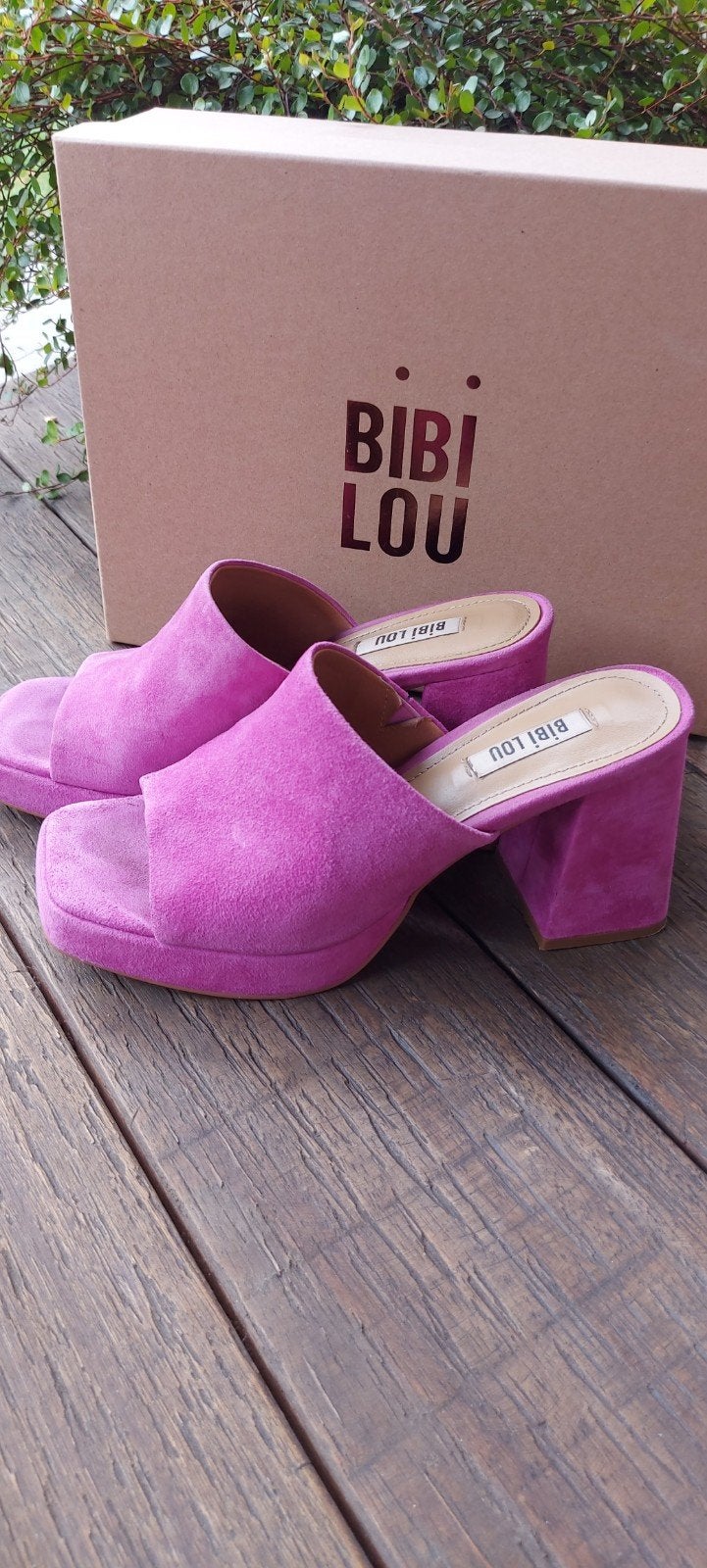 Bibi Lou suede lila roze muiltjes Maat 38, Bibi Lou, Zo goed als nieuw, Roze, Sandalen of Muiltjes