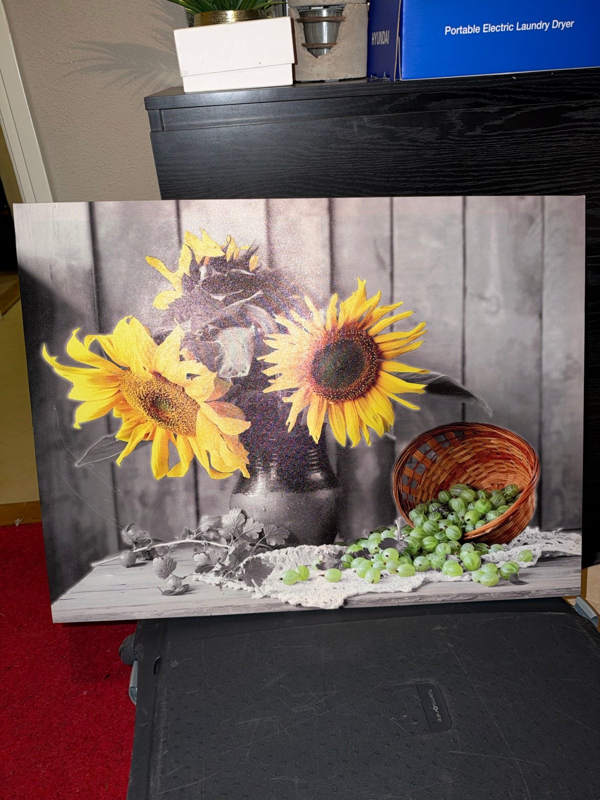 Schilderij Zonnebloemen met Kruisbessen, Ophalen