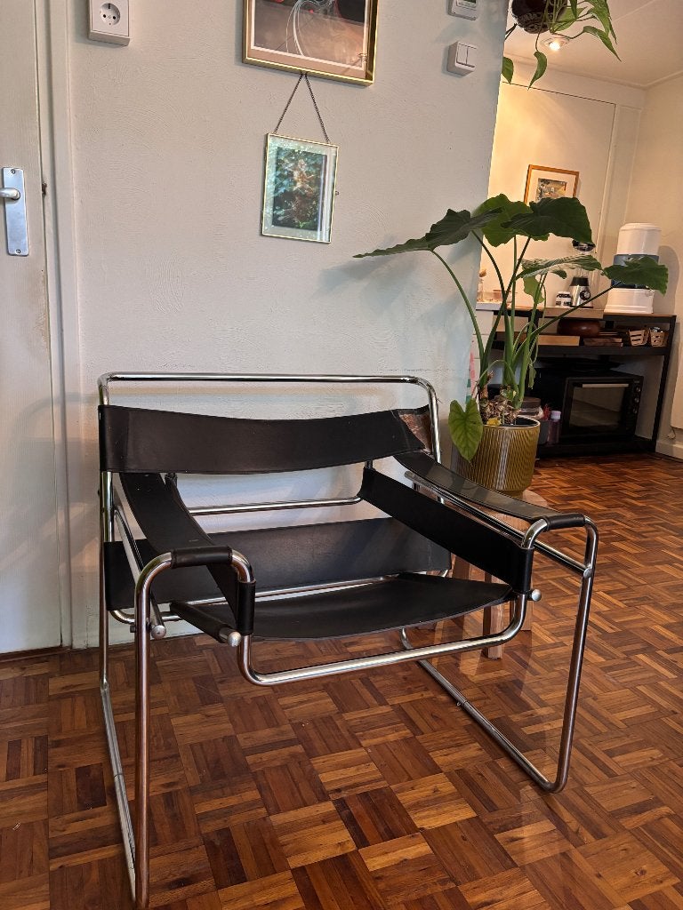 Vintage Wassily replica - B3 designer stoel, Ophalen, Gebruikt, Minder dan 75 cm, Leer