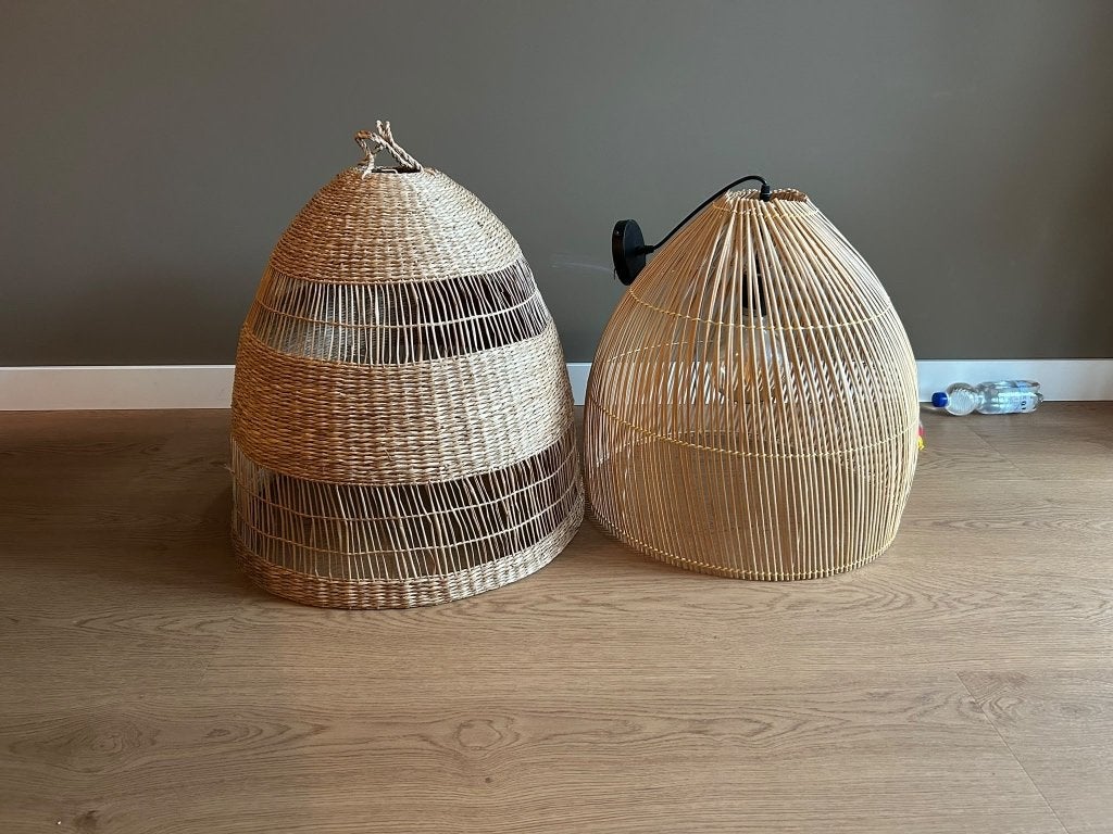 Rotan lamp, Ophalen, Natuurlijk materiaal, E27 (groot), Zo goed als nieuw