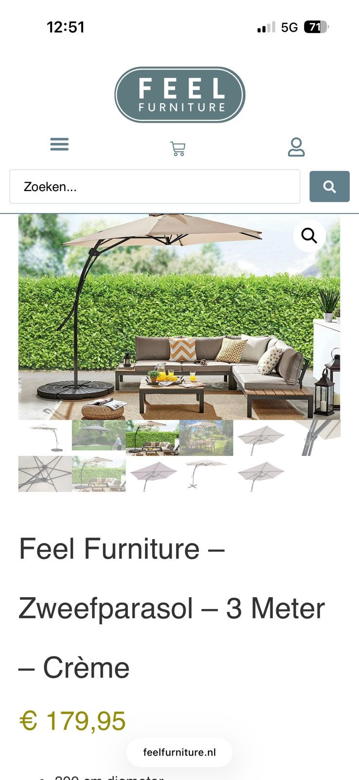 Creame parasol 300cm, Tuin en Terras, Parasols, Ophalen, Nieuw, Zweefparasol