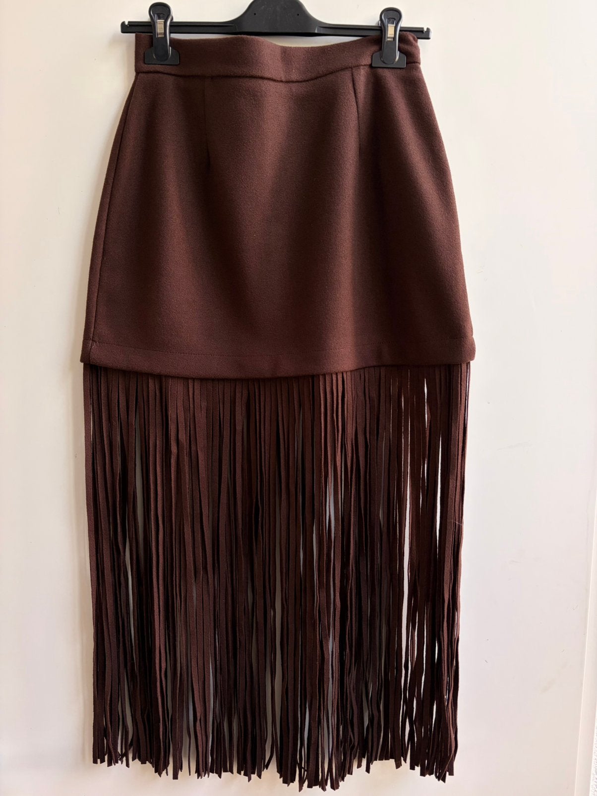 LUMINA lange rok met franjes bruin mt M en mt L