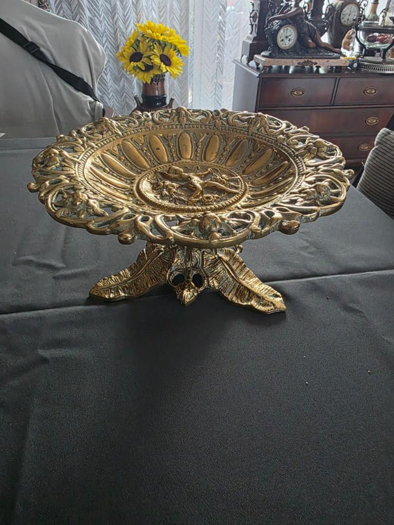 Antieke Bronzen Fruitschaal met Engelen en Bladmotieven, Antiek en Kunst, Antiek | Koper en Brons, Ophalen, Brons