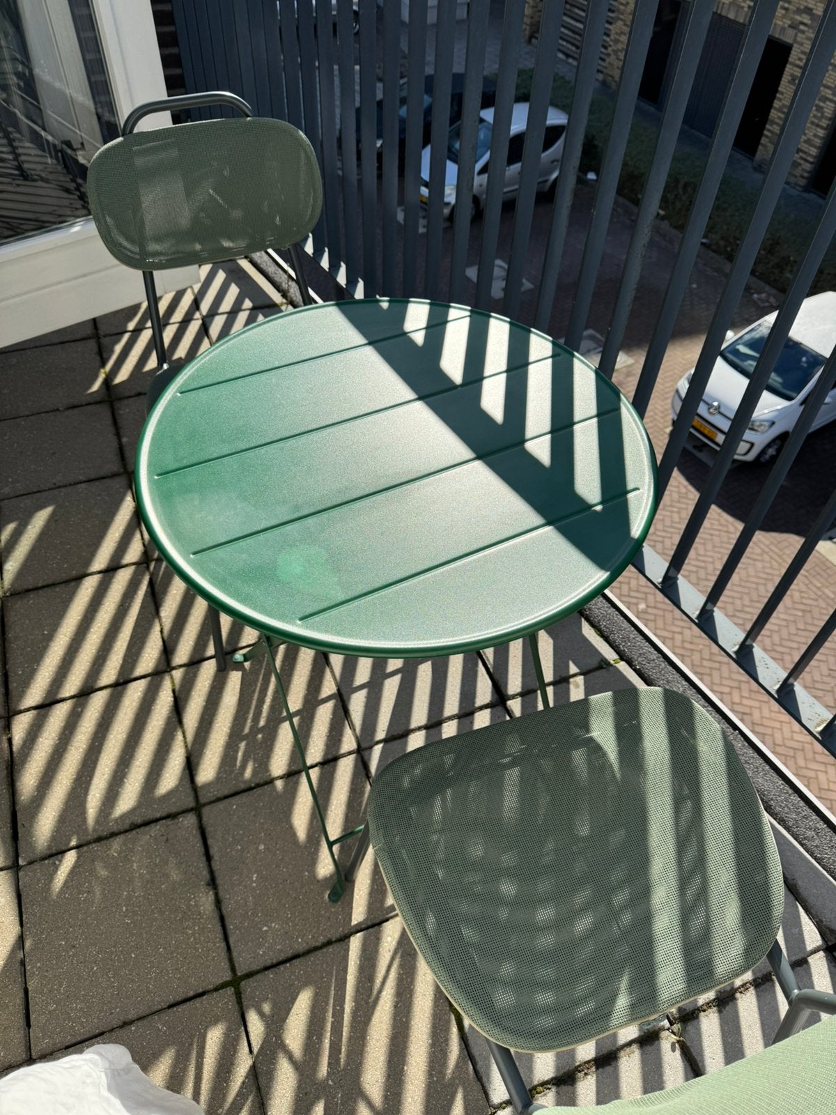 IKEA bistroset balkon/tuinset groen - tafel + 2 stoelen, Tuin en Terras, Ophalen, Zo goed als nieuw, Kunststof, 2 zitplaatsen