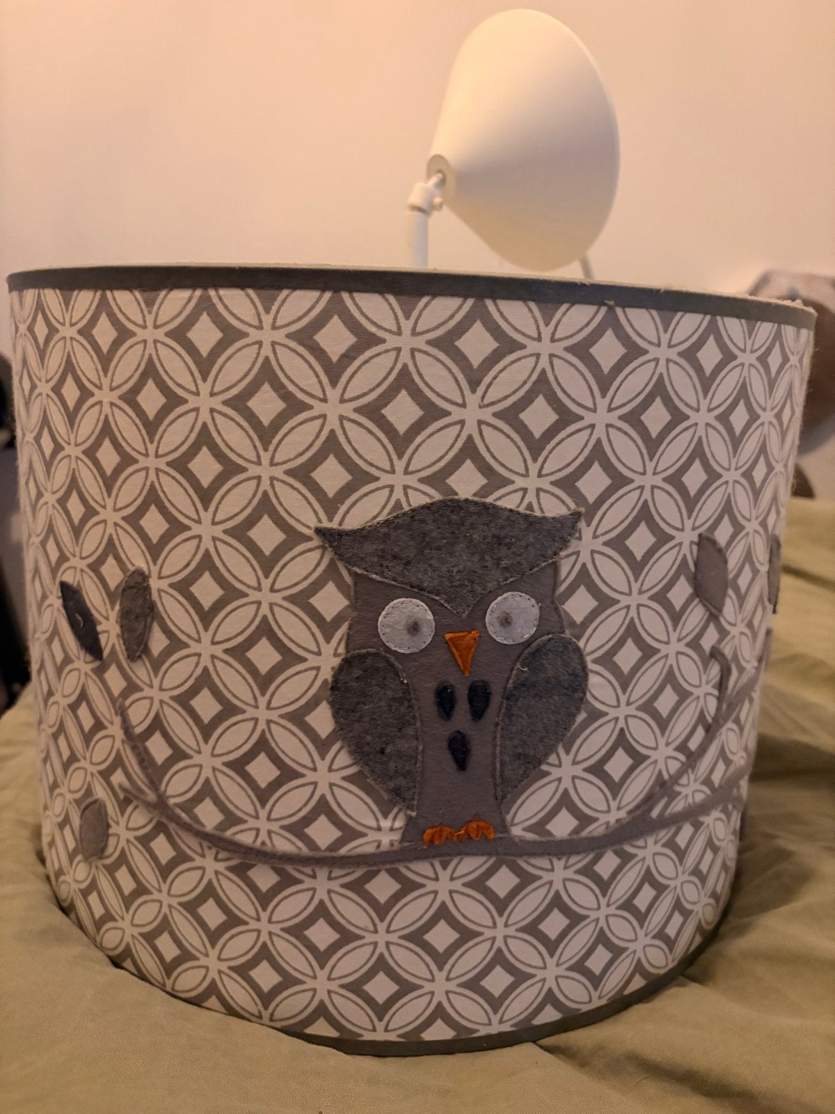 Taftan Hanglamp Uil Grijs - Retro Design Kinderkamer Lamp, Huis en Inrichting, Lampen | Hanglampen, Ophalen of Verzenden, Gebruikt