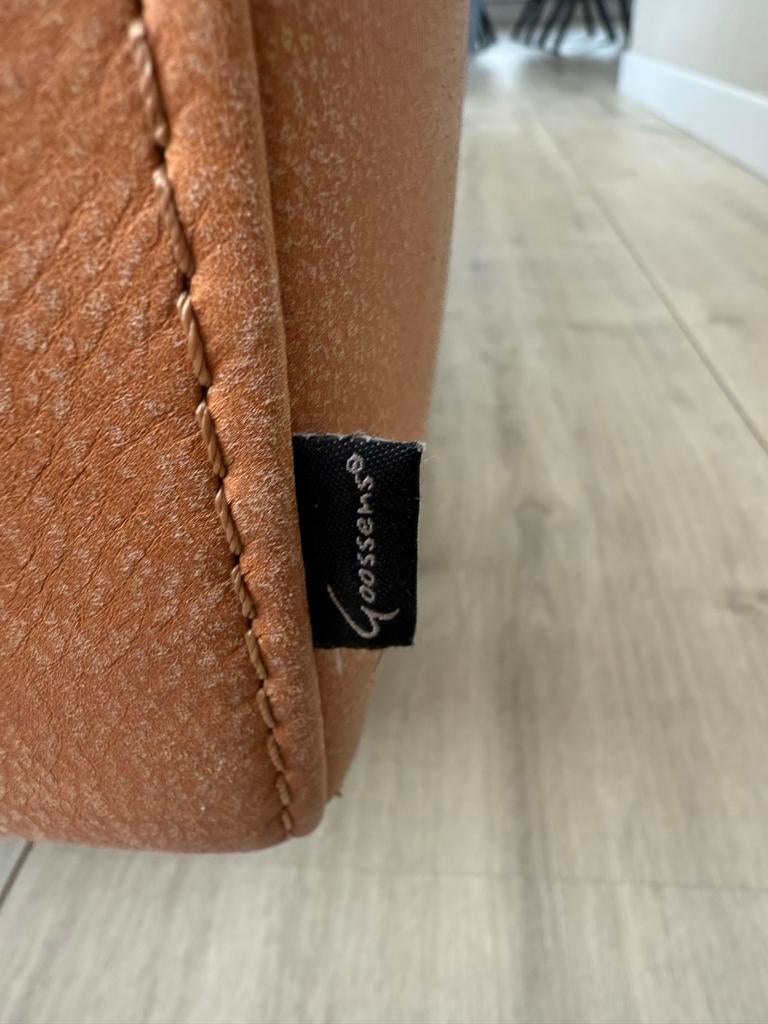 Goossens Leren Bank camel/cognac kleur., Ophalen, Gebruikt, Driepersoons, Rechte bank