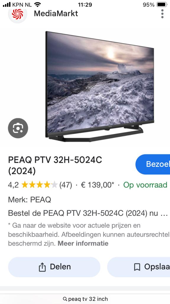PEAQ PTV 32H-5024C nieuw in doos winkelprijs €139,-, Audio, Tv en Foto, Televisies, Ophalen, Nieuw, 50 Hz, Overige merken