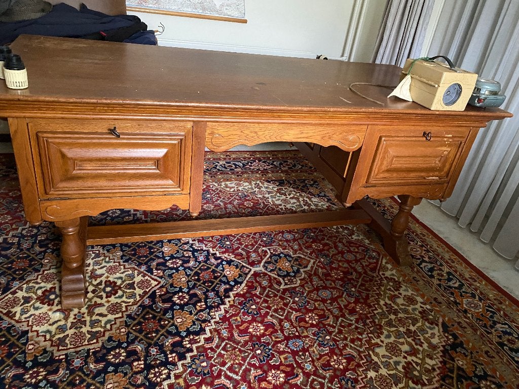 Antieke houten bureau, Huis en Inrichting, Bureaus, Ophalen, Gebruikt, Hout, 180 cm